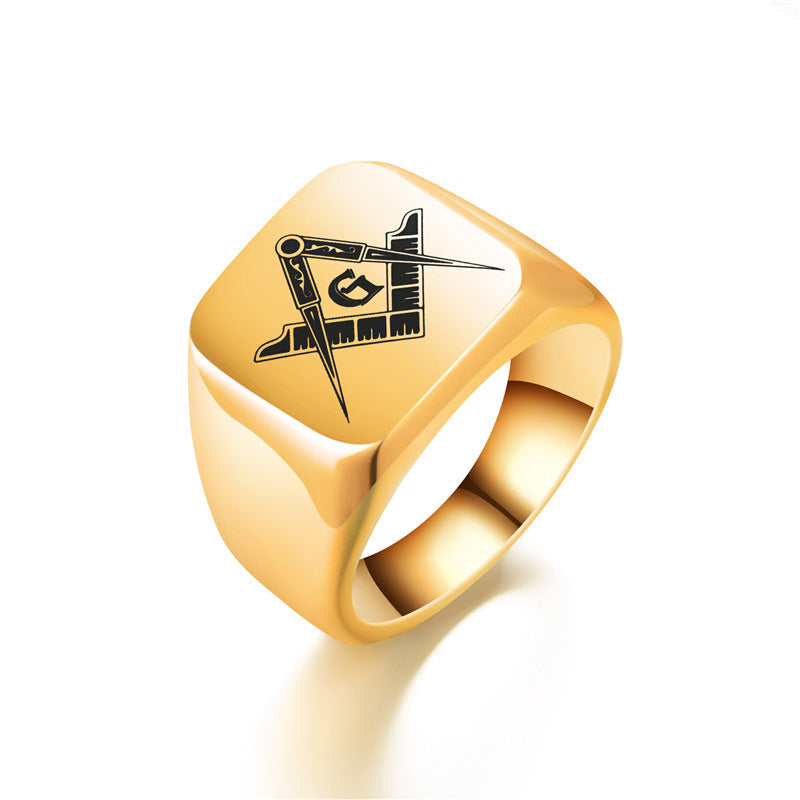 Mens Fashion Vintage Laser Engraved Masonic Symbol Ring