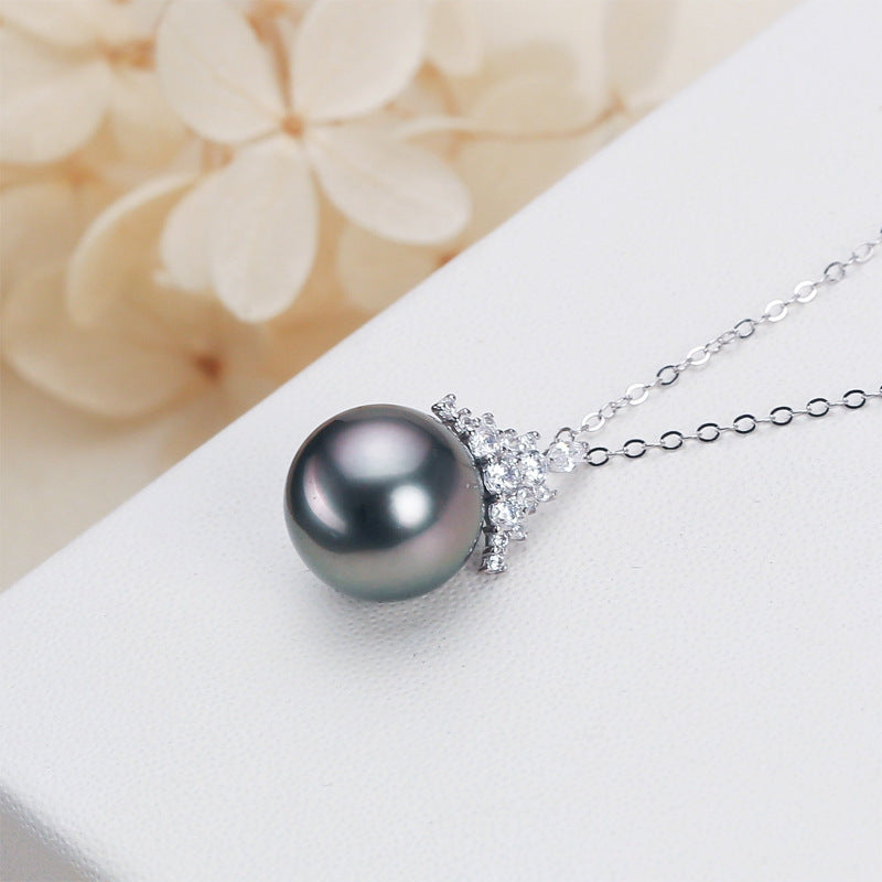 Black Pearl 18K Gold Pendant S925 Silver Necklace Female