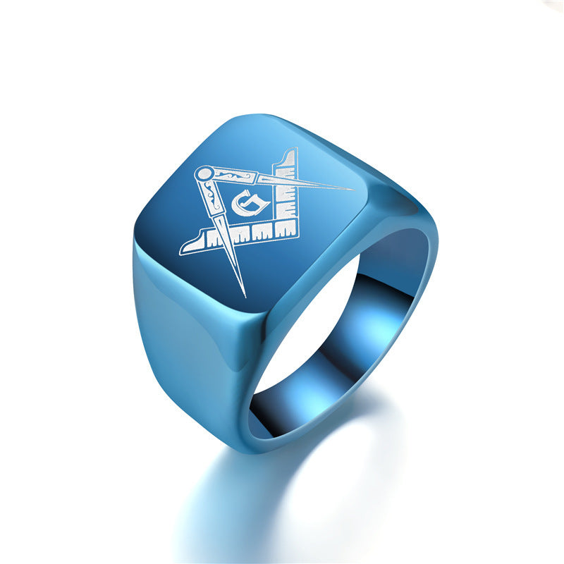 Mens Fashion Vintage Laser Engraved Masonic Symbol Ring