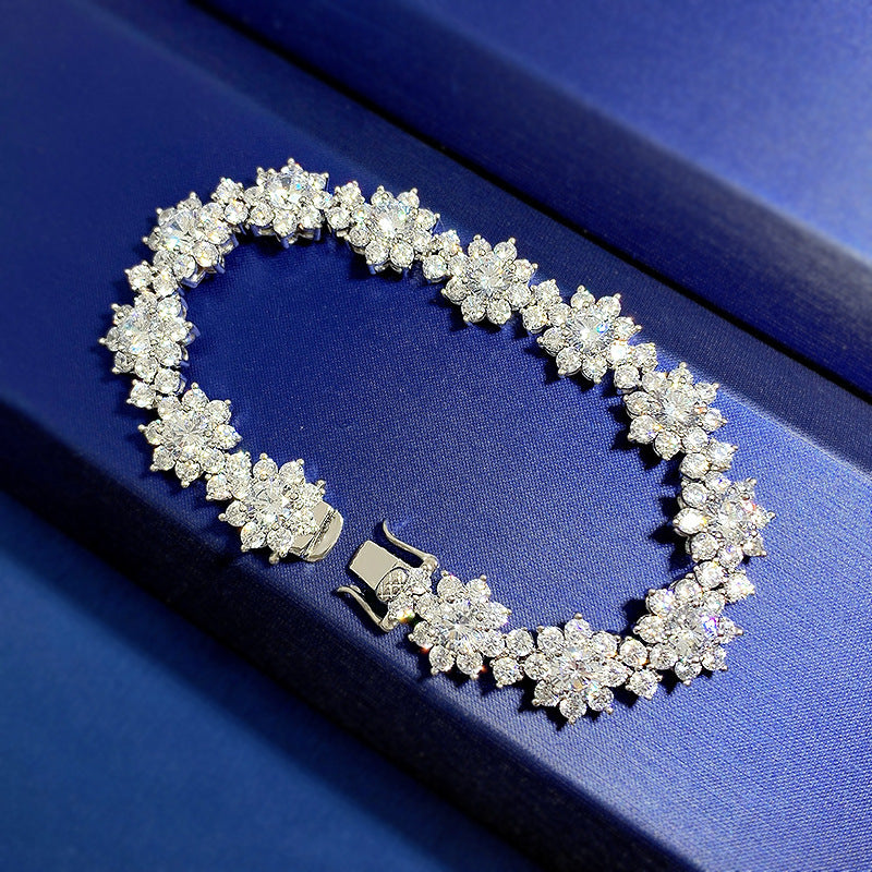 Full Inlaid SUNFLOWER S925 Silver Artificial Diamond Flower-shaped Bracelet