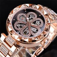 Forsining Mechanical Automatic Ladies Watches Top Brand Luxury Rhinestone Female Wrist Watches Rose Gold Stainless Steel Clock