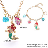 Baby Girls Cute Mermaid Heart Ball Pendants Long Chain Necklace Bracelets Set Fashion Party Jewelry For Child Kids Gift