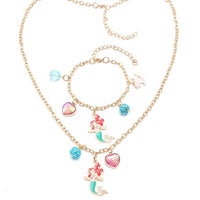 Baby Girls Cute Mermaid Heart Ball Pendants Long Chain Necklace Bracelets Set Fashion Party Jewelry For Child Kids Gift