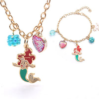 Baby Girls Cute Mermaid Heart Ball Pendants Long Chain Necklace Bracelets Set Fashion Party Jewelry For Child Kids Gift