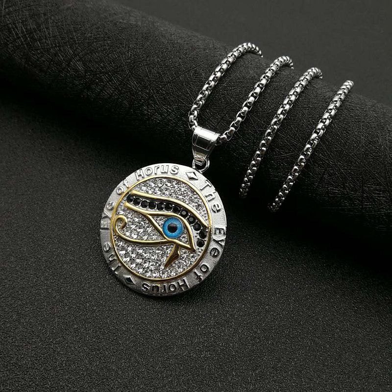 Titanium Steel Gold Plated Rhinestone Eye of Horus Pendant Necklace