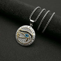 Titanium Steel Gold Plated Rhinestone Eye of Horus Pendant Necklace