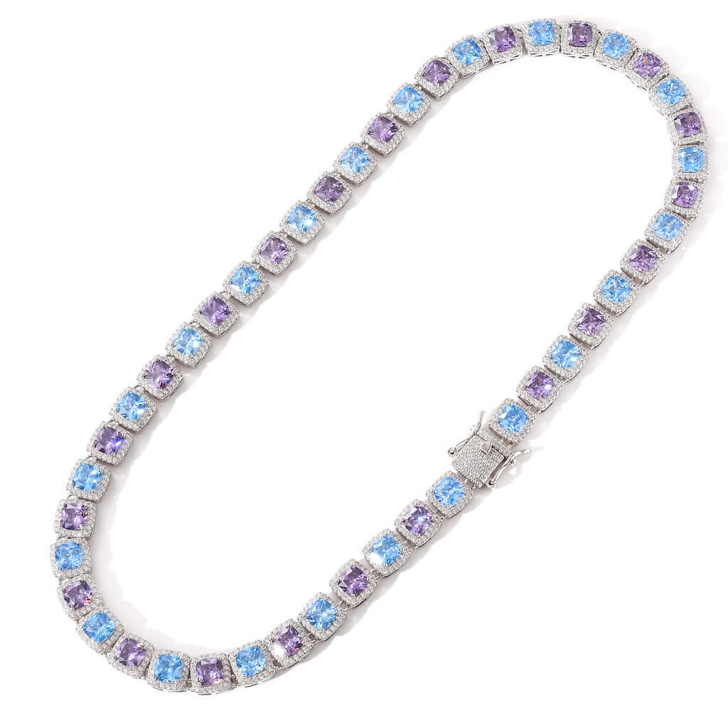 10mm square color blue purple zircon necklace