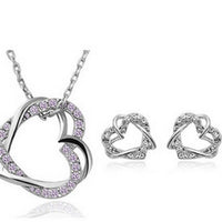 Yiwu Fashion Jewelry Factory Jewelry Customized Double Diamond Heart Necklace Earring Set