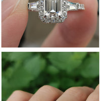 925 Sterling Silver D-color Emerald Cut Moissanite Ring