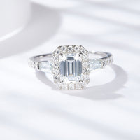 925 Sterling Silver D-color Emerald Cut Moissanite Ring