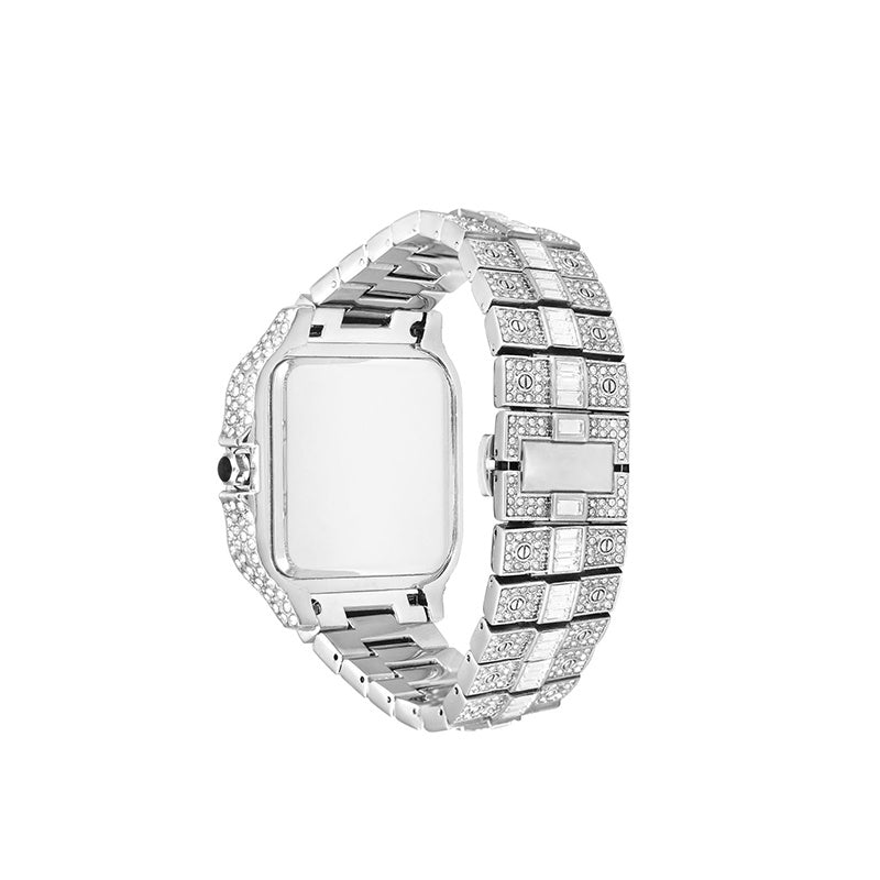 Men's Fashion Square Graffiti Full Diamond Watch