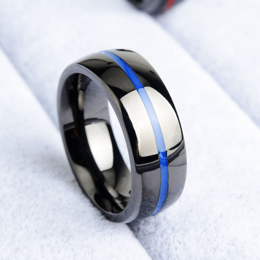 Mens firefighter Ring Stainless Steel Thin blue line Ring