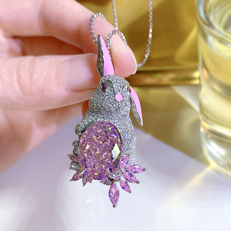 Women's Fashion Full Of Diamonds Cute Rabbit Pendant Necklace