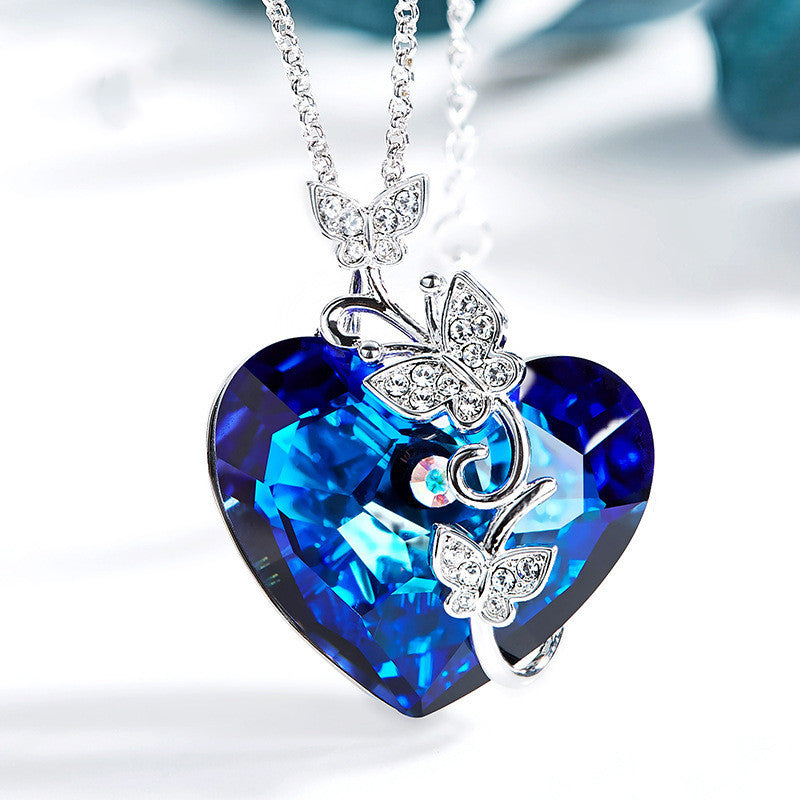 Ocean Heart-shaped Crystal Necklace Women's Fashion Simple Wild Niche Design Crystal Pendant