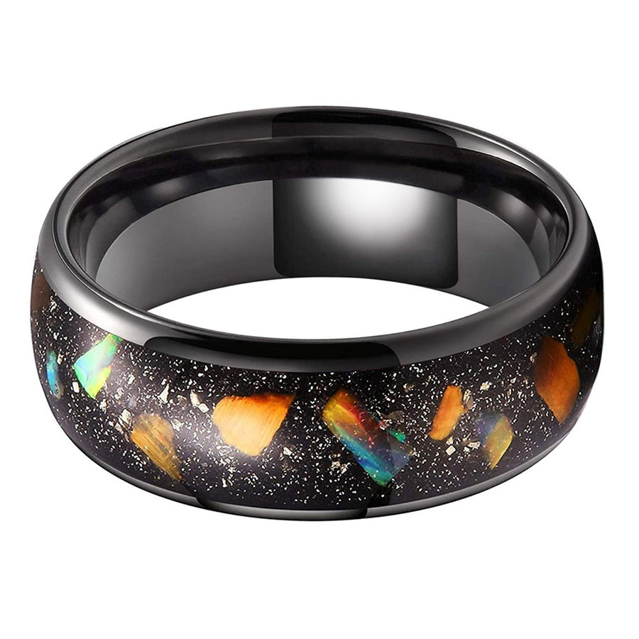 8mm Inlaid Galaxy Broken Opal Tungsten Ring