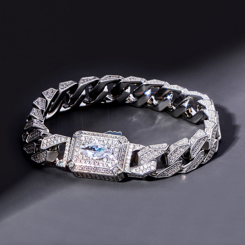 Men's Spring Jewelry Buckle Cuban Chain Full Zircon Bracelet