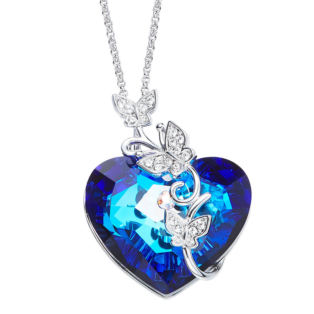 Ocean Heart-shaped Crystal Necklace Women's Fashion Simple Wild Niche Design Crystal Pendant