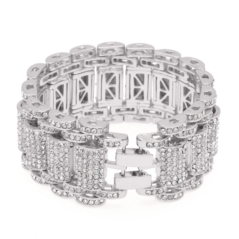 European And American Hip-hop Men's Exaggerated Diamond-studded Tank Bracelet