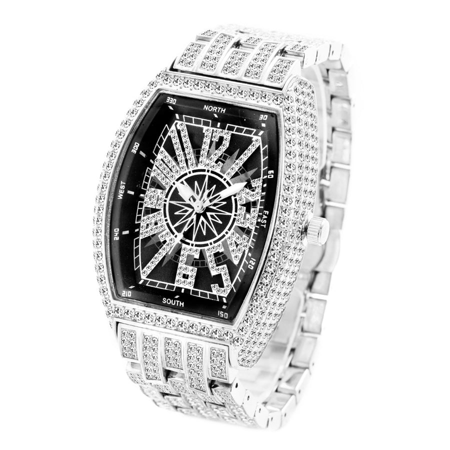 Bucket Shaped Full Diamond Large Dial Men's Watch