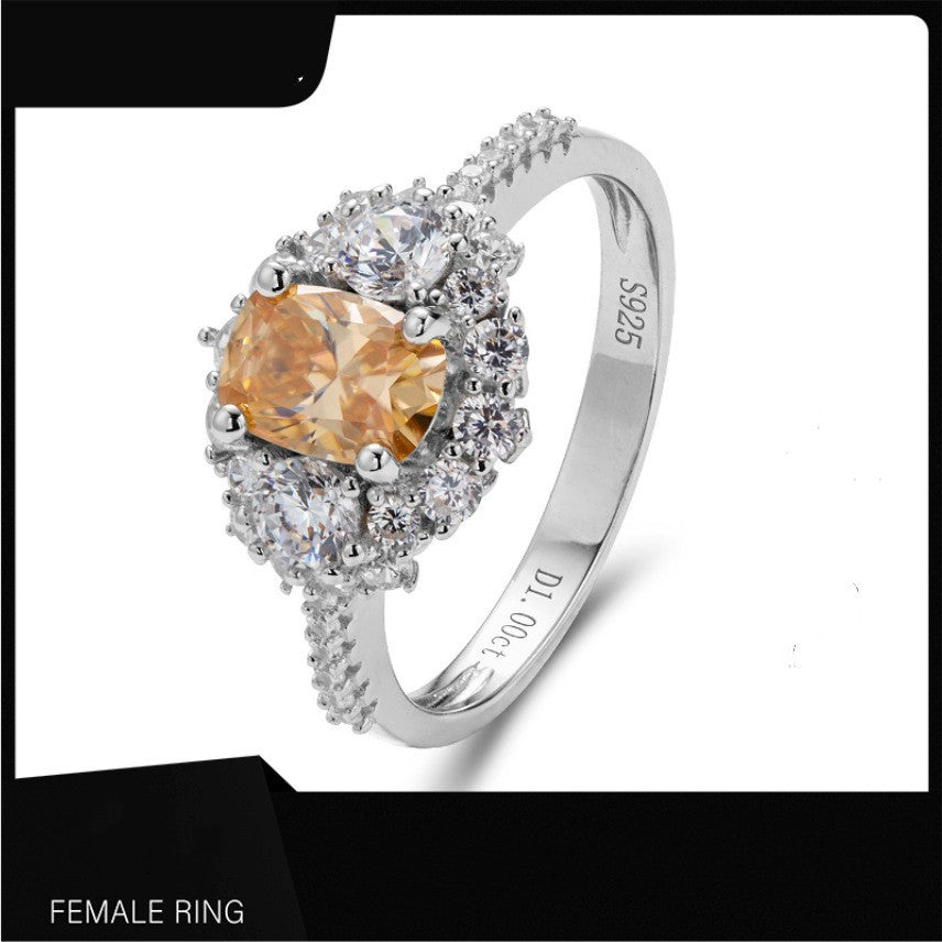 Moissanite Champagne S925 Silver 18K Gold Plating Women's Ring