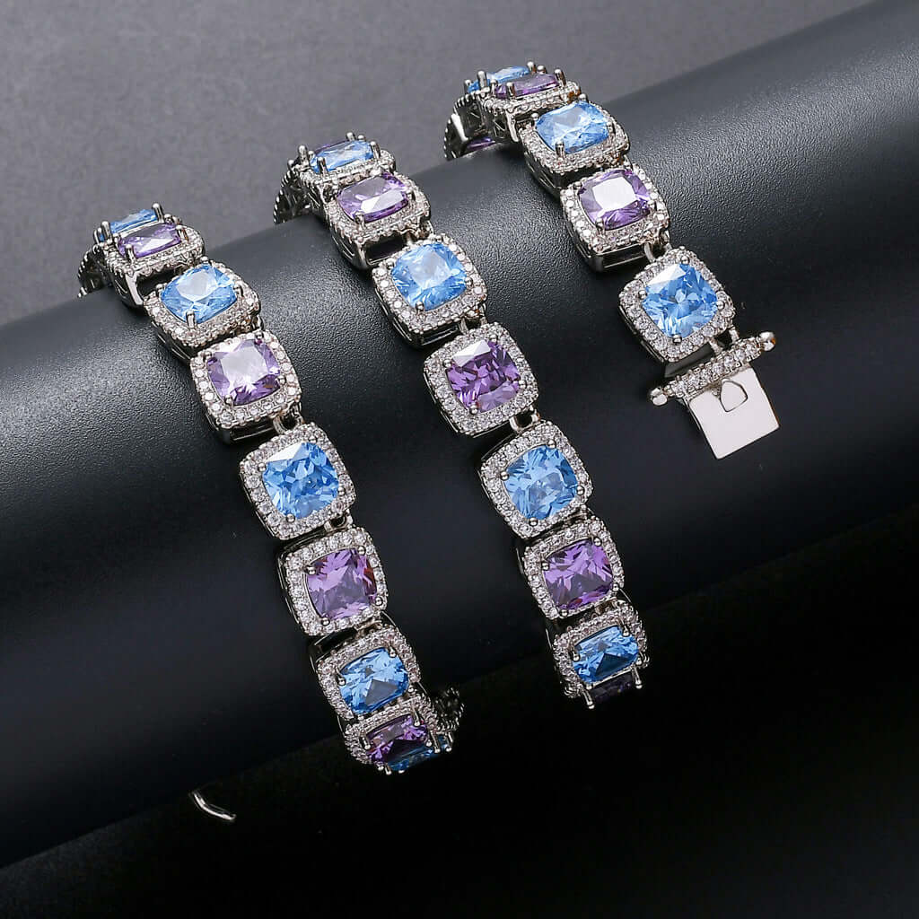 10mm square color blue purple zircon necklace