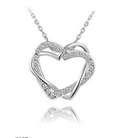 Yiwu Fashion Jewelry Factory Jewelry Customized Double Diamond Heart Necklace Earring Set