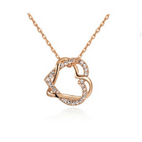 Yiwu Fashion Jewelry Factory Jewelry Customized Double Diamond Heart Necklace Earring Set