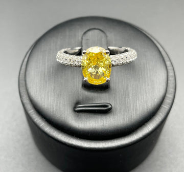 S925 Silver Cubic Zirconia Yellow Simple Elegant Ring Women