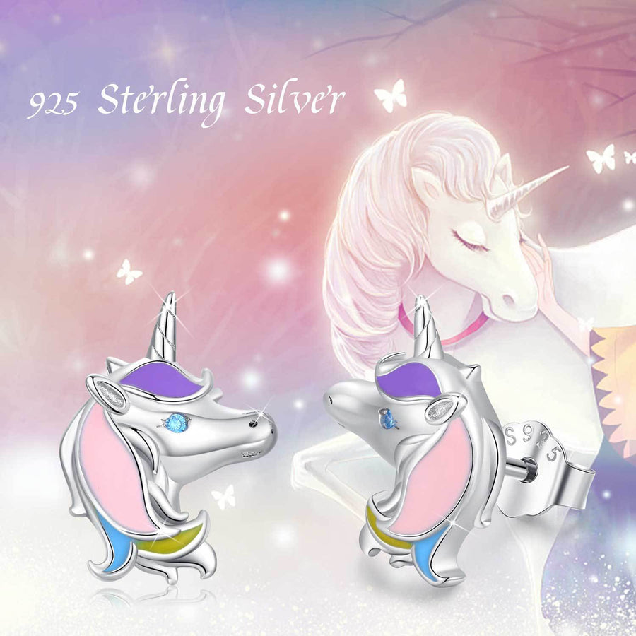 Unicorn Earrings 925 Sterling Silver Cute Tiny Small Unicorn Stud Earrings for Women