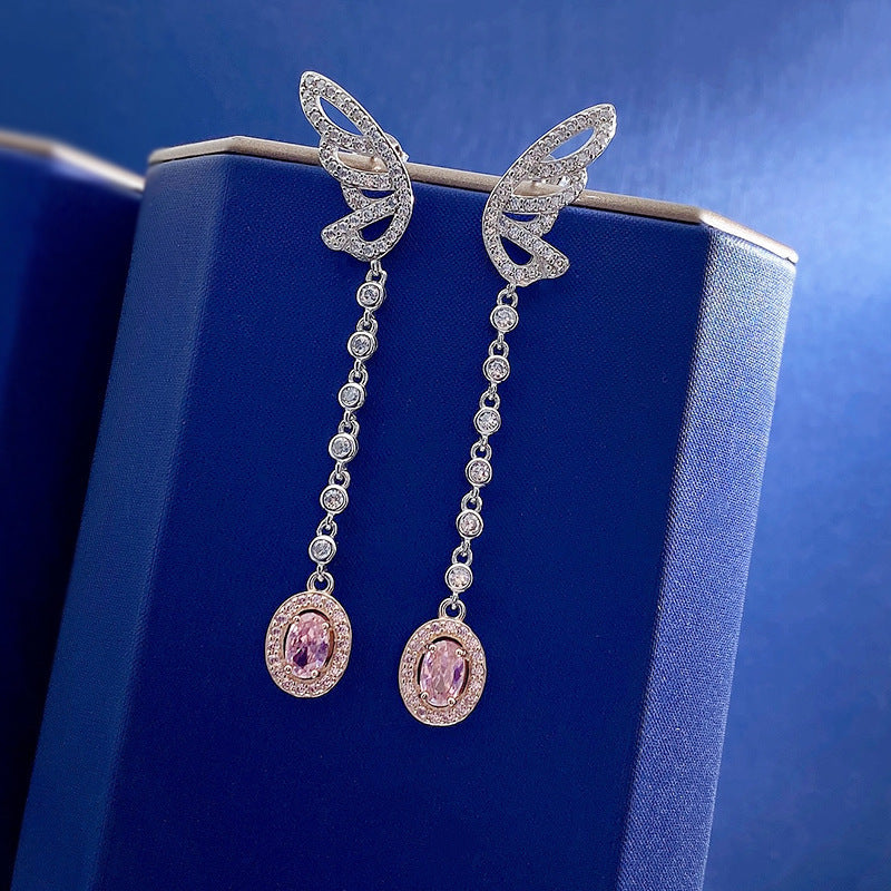 925 Silver European And American Pink Diamond Earrings For Women