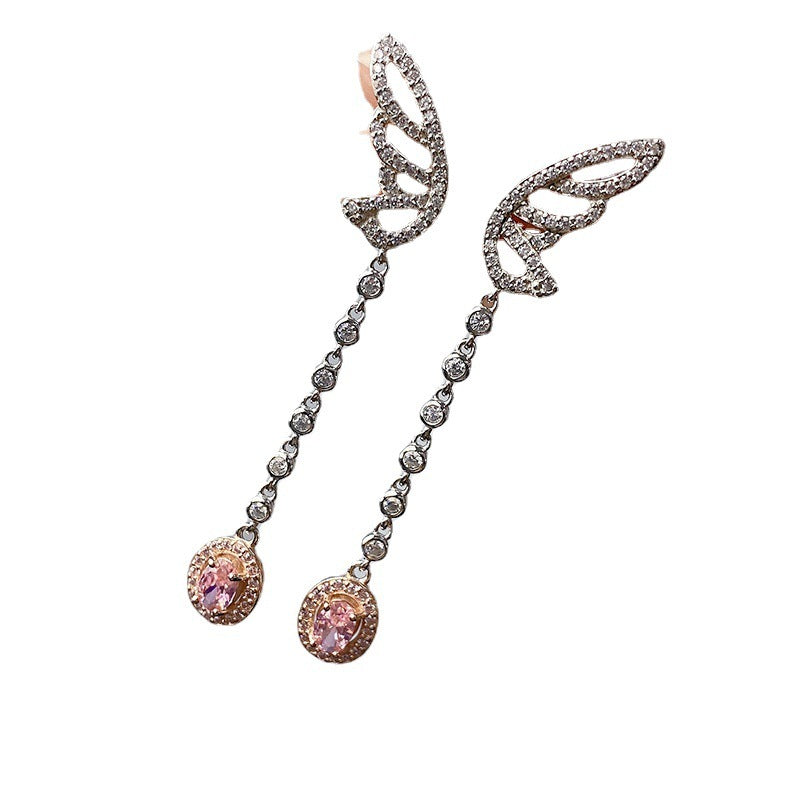 925 Silver European And American Pink Diamond Earrings For Women