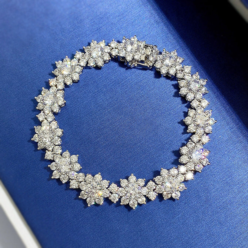 Full Inlaid SUNFLOWER S925 Silver Artificial Diamond Flower-shaped Bracelet