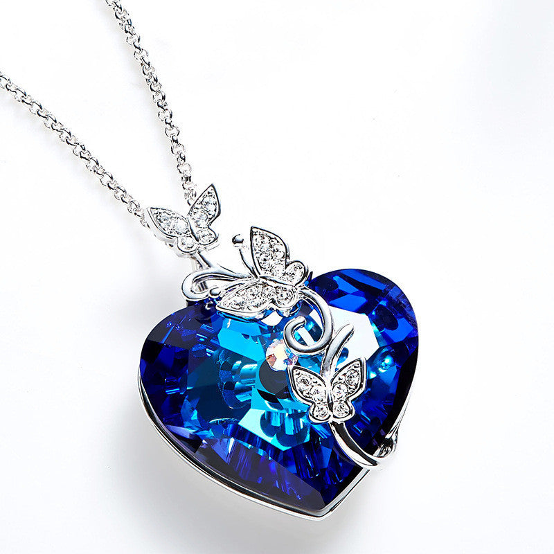 Ocean Heart-shaped Crystal Necklace Women's Fashion Simple Wild Niche Design Crystal Pendant