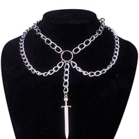 Kpop Accessories Sword Pendants Necklace Cool Multilayer Chains