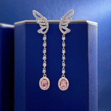 925 Silver European And American Pink Diamond Earrings For Women