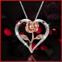 Zircon Heart Rose Silver Necklace For Women