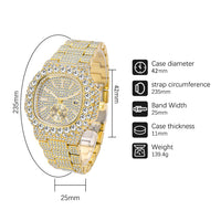 Full Diamond Hip Hop Calendar Luminous Quartz Waterproof Business Men's Gold Watch