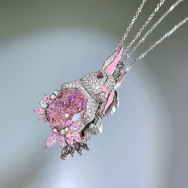 Women's Fashion Full Of Diamonds Cute Rabbit Pendant Necklace