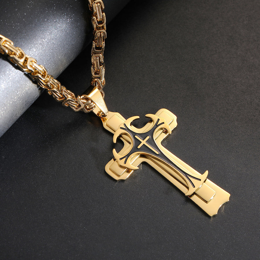 Fashion Jewelry Christian Trinity Latin Cross Necklace For Men Stainless Steel Three Layers Cross Pendants Necklaces Jewelry Gift