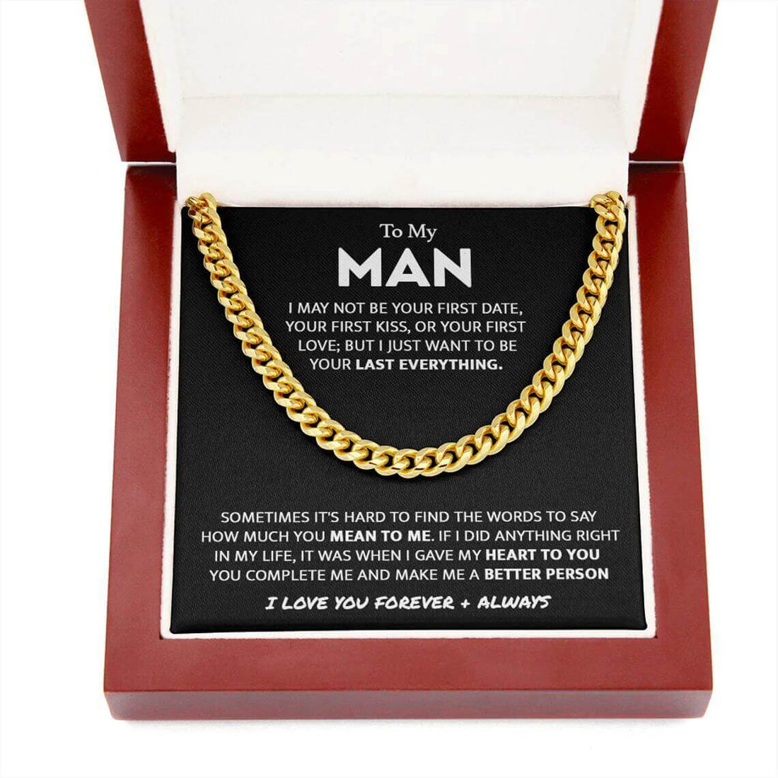 14K Gold Single Round Close Cuban Chain Titanium Steel Necklace With Greeting Card