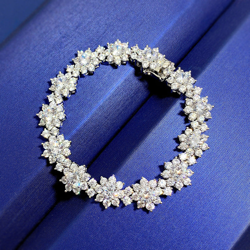 Full Inlaid SUNFLOWER S925 Silver Artificial Diamond Flower-shaped Bracelet