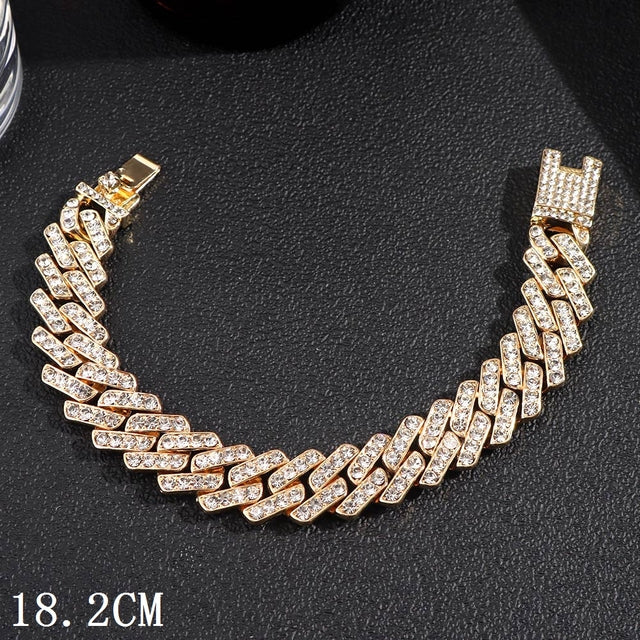 Luxury 12mm Iced Out Cuban Link Chain Bracelet