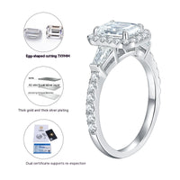 925 Sterling Silver D-color Emerald Cut Moissanite Ring