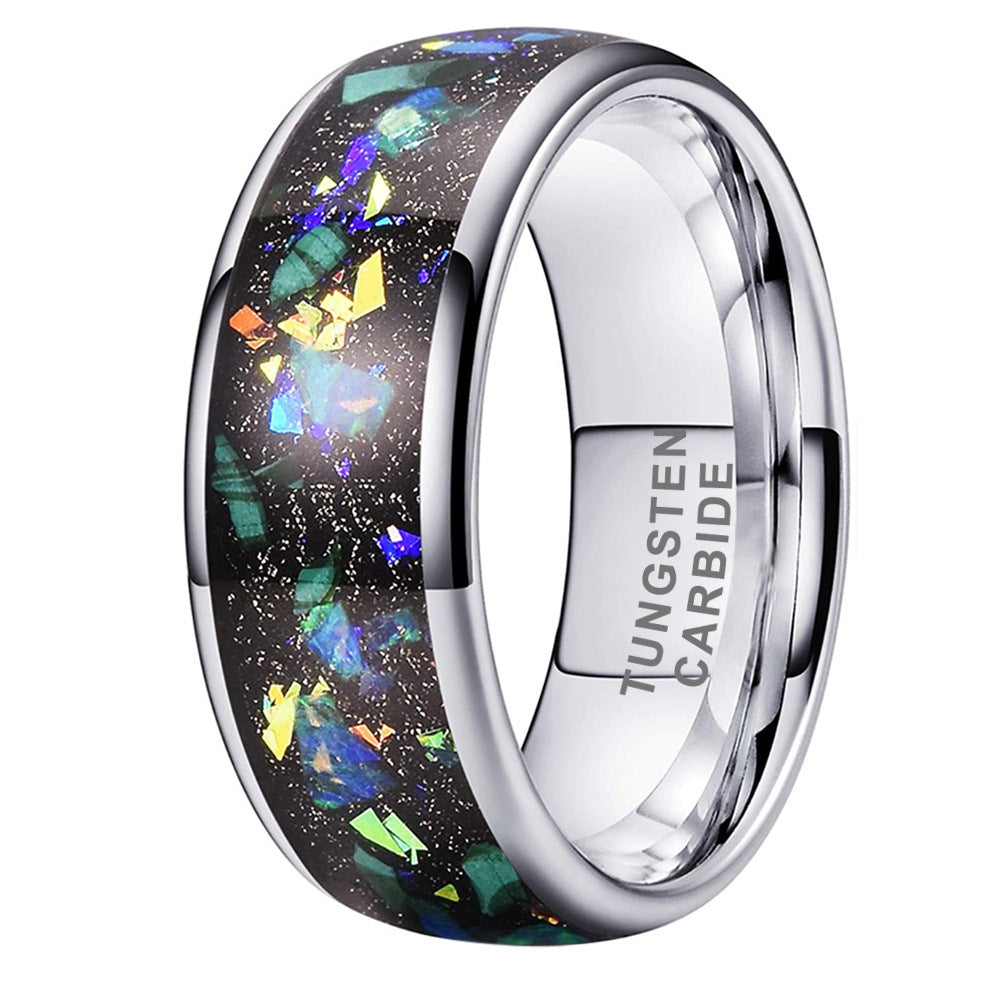 8mm Inlaid Galaxy Broken Opal Tungsten Ring